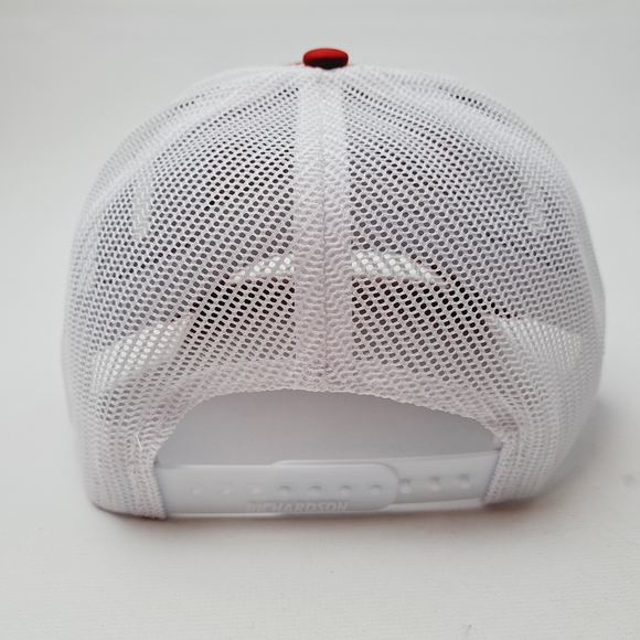 Richardson 112 Red Man Embroidered Patch Mesh Snapback Hat Cap Red White - Picture 4 of 4